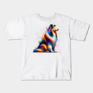 Collie Captured in Dynamic Colorful Splash Art Kids T-Shirt